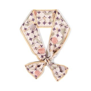 Silk Twill Skinny Scarf with Rose Print in Yellow 100