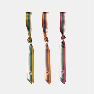 Silk Satin Skinny Scarf with Stripe in Matt Orange 140