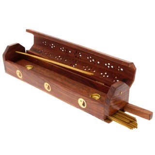 2 x Wooden Ying Yang Box Incense Stick Cone Holder Conffin Burner 30cm/12''