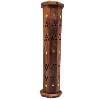 2 x Wooden Octagon sheesham Incense Tower Stick Cone Holder Burner Box 37cm